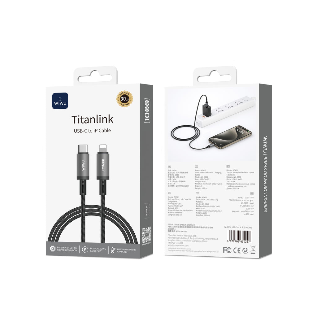 Cable WIWU Titanlink series WI-C056 30W Tipo C-L 1M gray