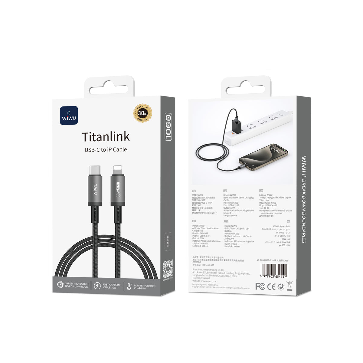 Cable WIWU Titanlink series WI-C056 30W Tipo C-L 1M gray