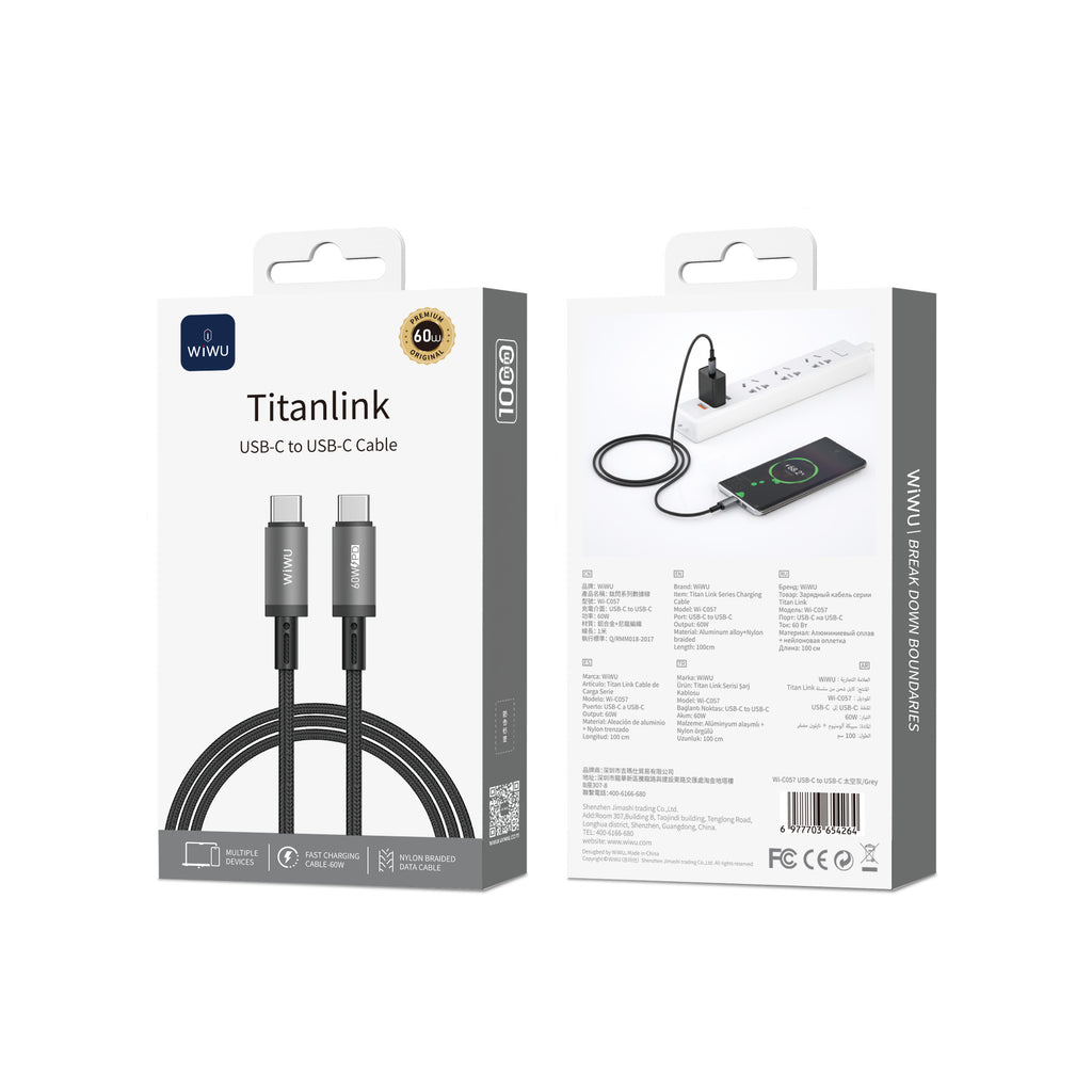 Cable WIWU Titanlink series WI-C057 60W tipo C-C  1M gray