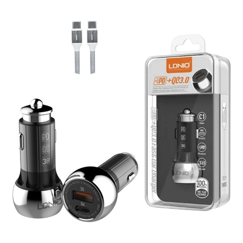 CARGADOR DE AUTO LDNIO C1 QC3.0 + CABLE TIPO C