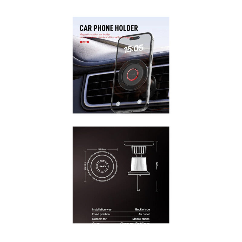 HOLDER PHONE MAGNETICO DE AUTO LDNIO MA22 NEGRO