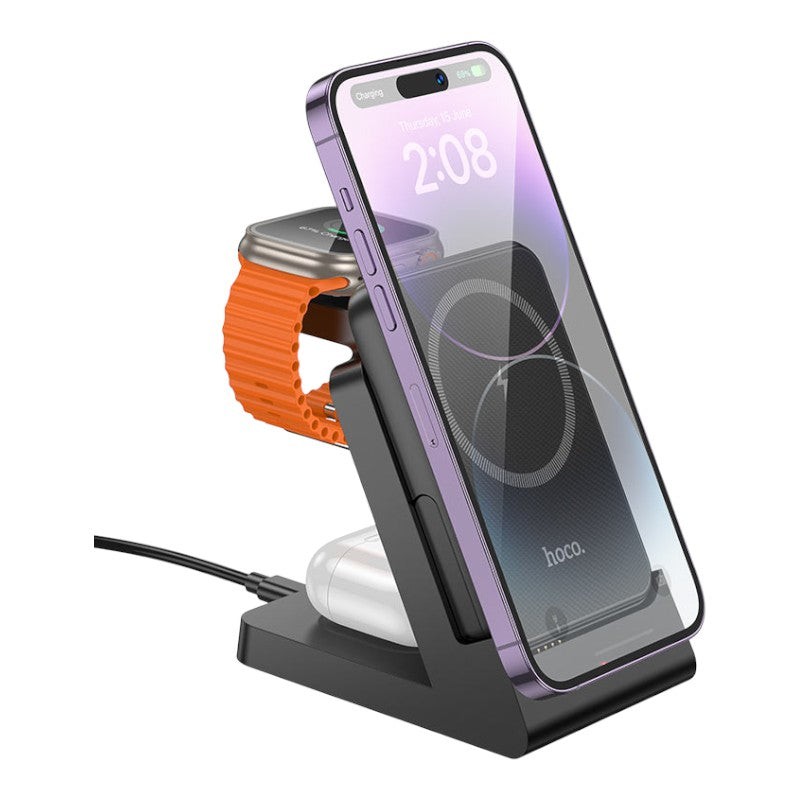 BASE DE CARGA MAGNETICA 3 EN 1 HOCO J149 5000 mAh (15w) NEGRO