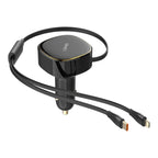 CARGADOR DE AUTO LDNIO C107 CON CABLE RETRACTABLE 30W NEGRO