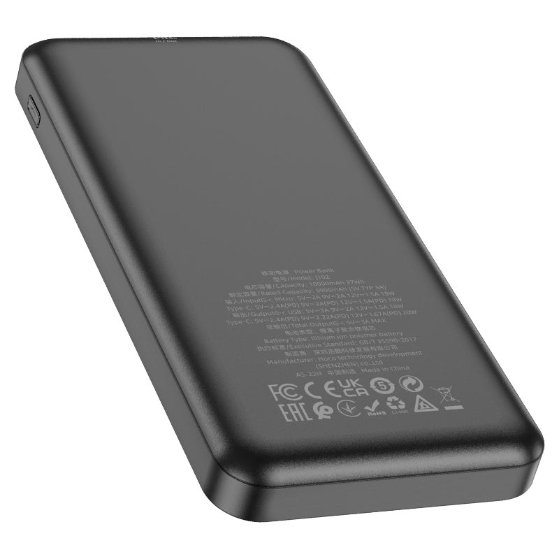 Power Bank Hoco J102 Cargador Portatil 10000 mAh 20w  NEGRO