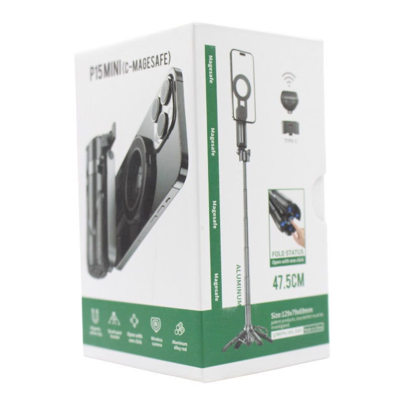 SELFIE TRÍPODE CON SOPORTE MAGNÉTICO PARA CELULAR P15 MINI NEGRO