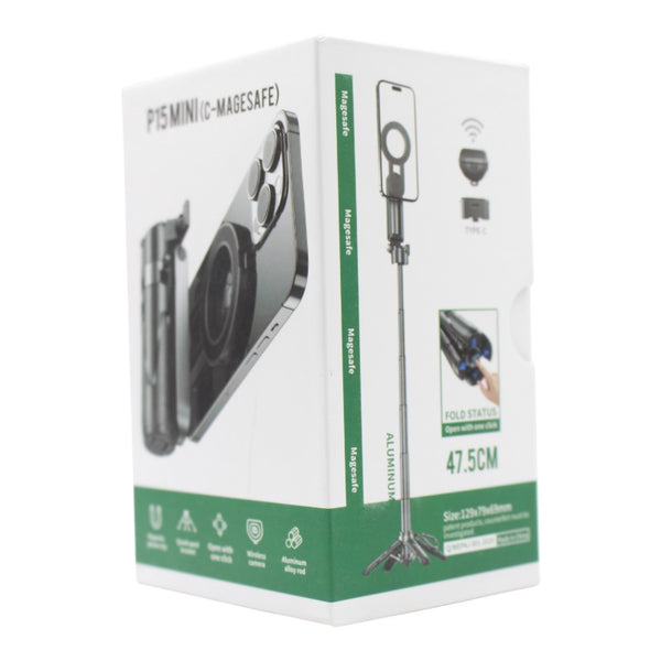 SELFIE TRÍPODE CON SOPORTE MAGNÉTICO PARA CELULAR P15 MINI NEGRO