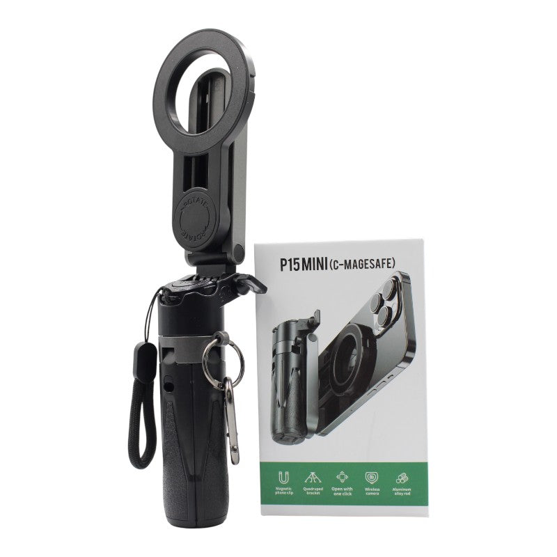 SELFIE TRÍPODE CON SOPORTE MAGNÉTICO PARA CELULAR P15 MINI NEGRO
