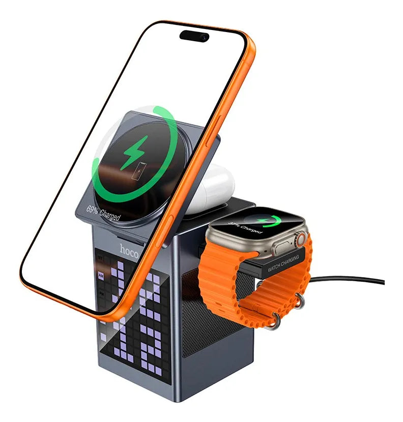 CARGADOR INALAMBRICO ALL IN ONE - ALARMA - PARLANTE - DWQ04