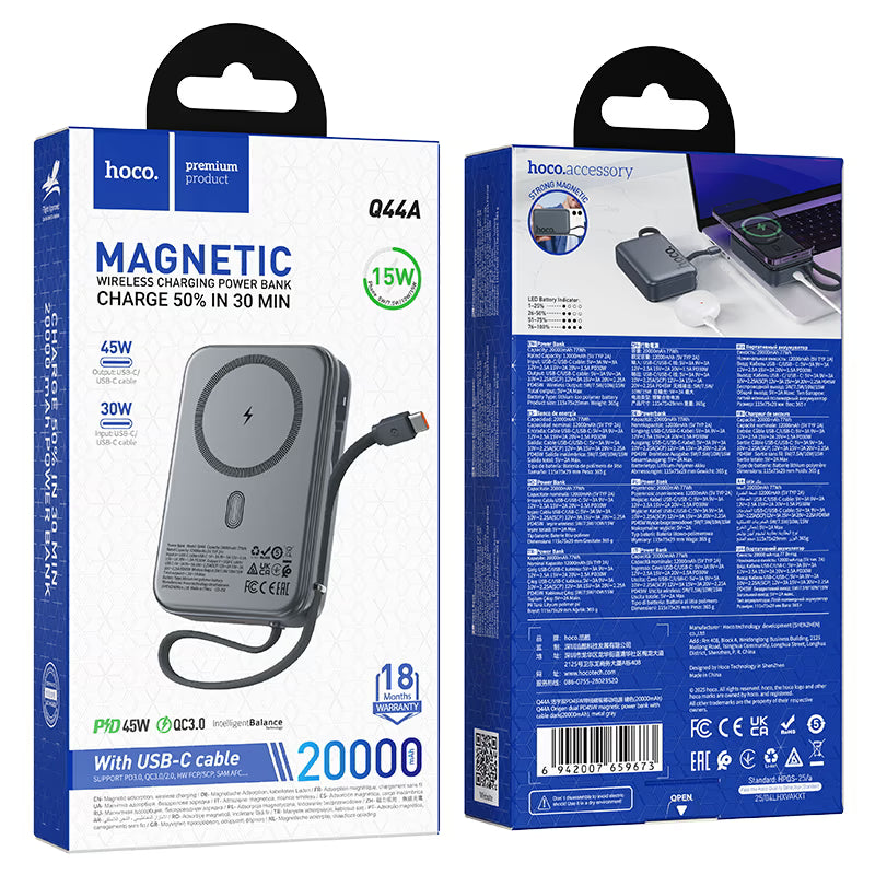 POWER BANK HOCO Q44A 20000 mAh 15w NEGRO