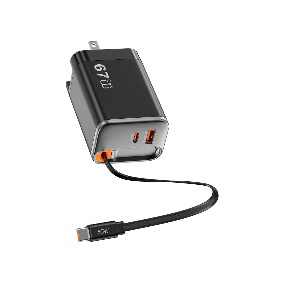 Cargador de Pared WiWU Helix Pro WI-G027 67W GaN + Cable Retráctil USB-C negro