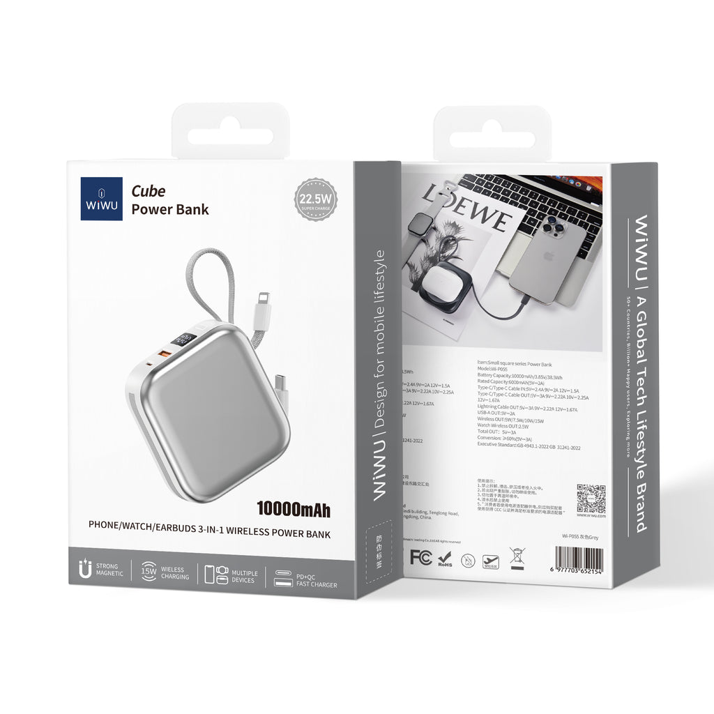 Power Bank Magnética WiWU Cube 3 en 1 Wi-P055 10000mAh