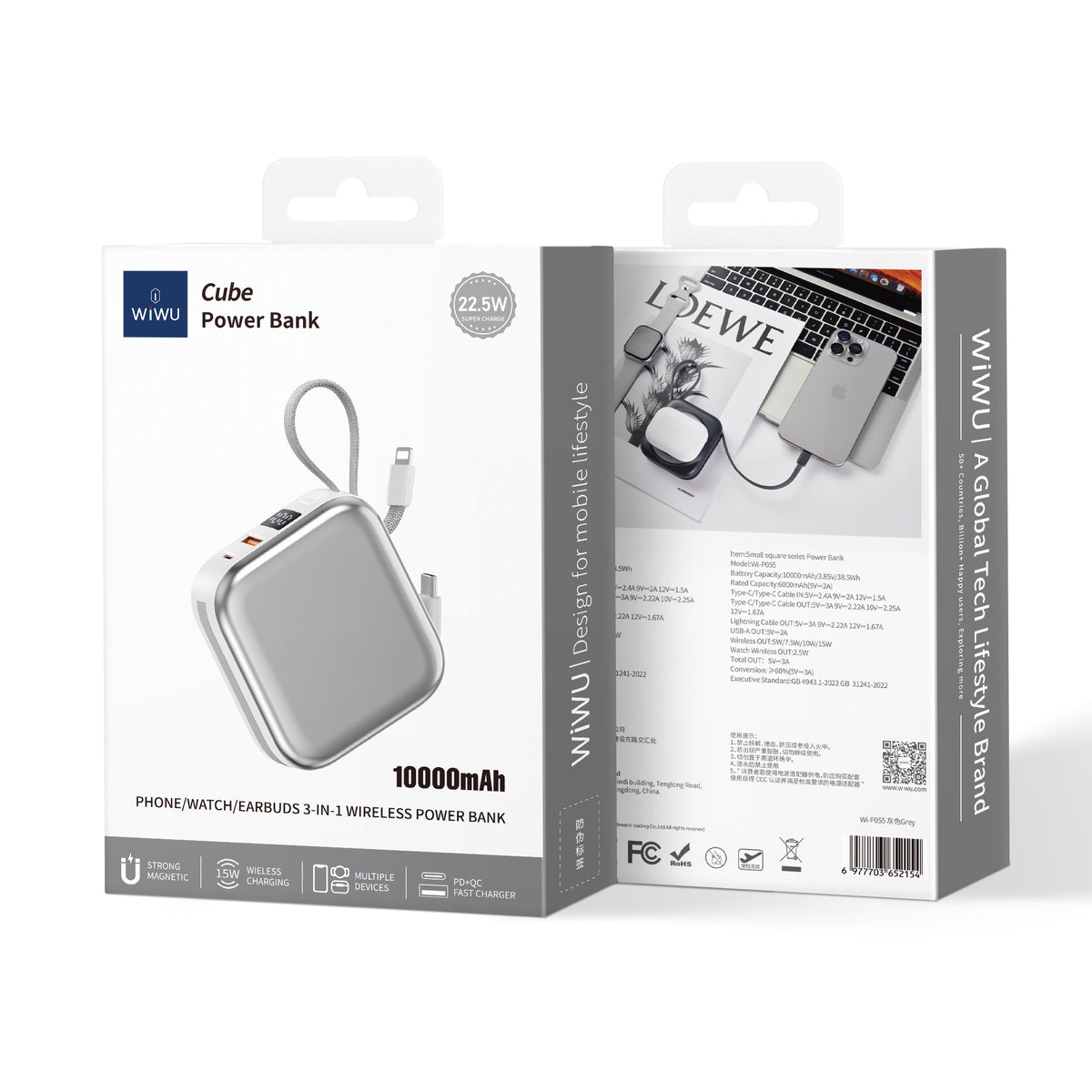 Power Bank Magnética WiWU Cube 3 en 1 Wi-P055 10000mAh
