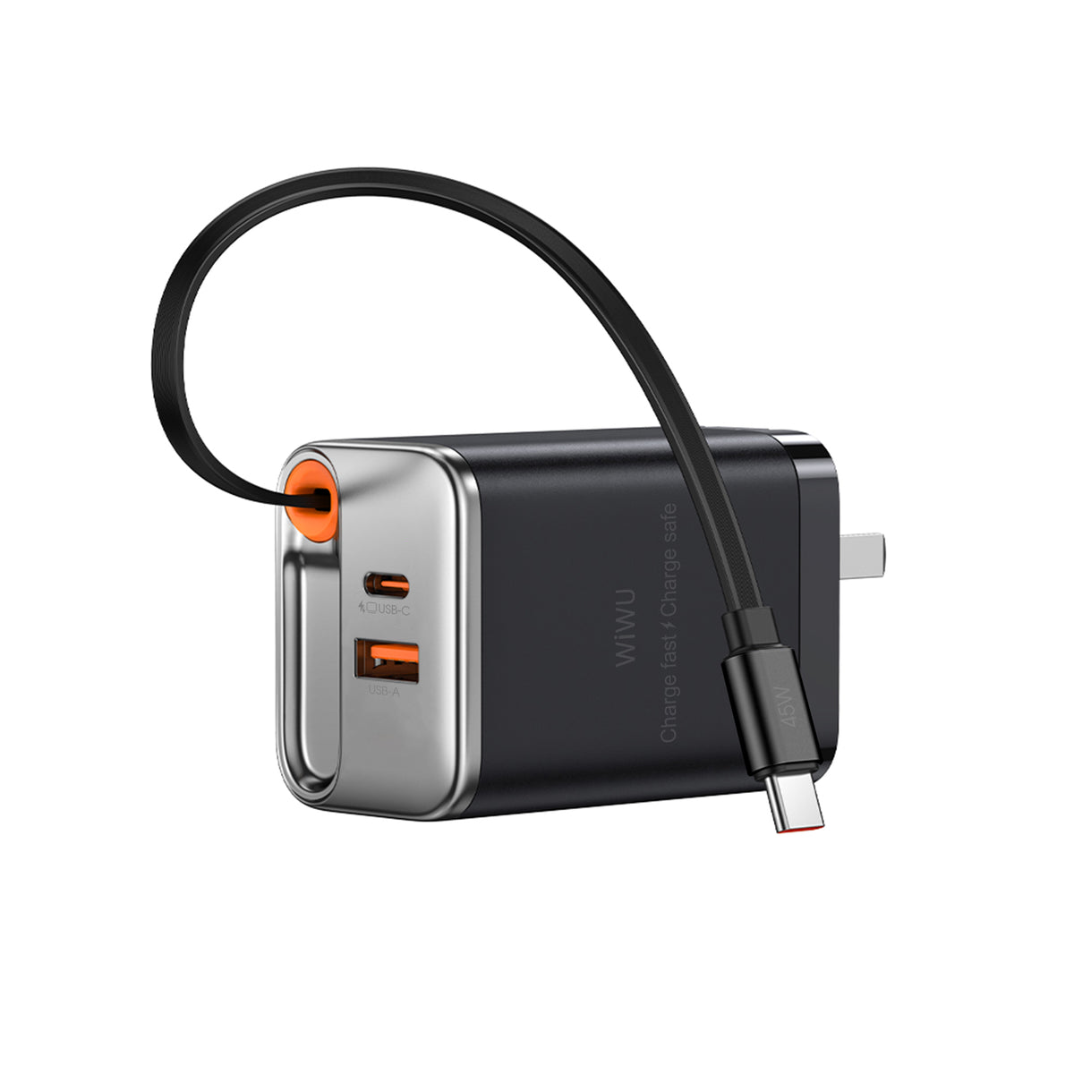 Cargador de Pared WiWU Helix WI-G021 45W GaN + Cable Retráctil USB-C negro