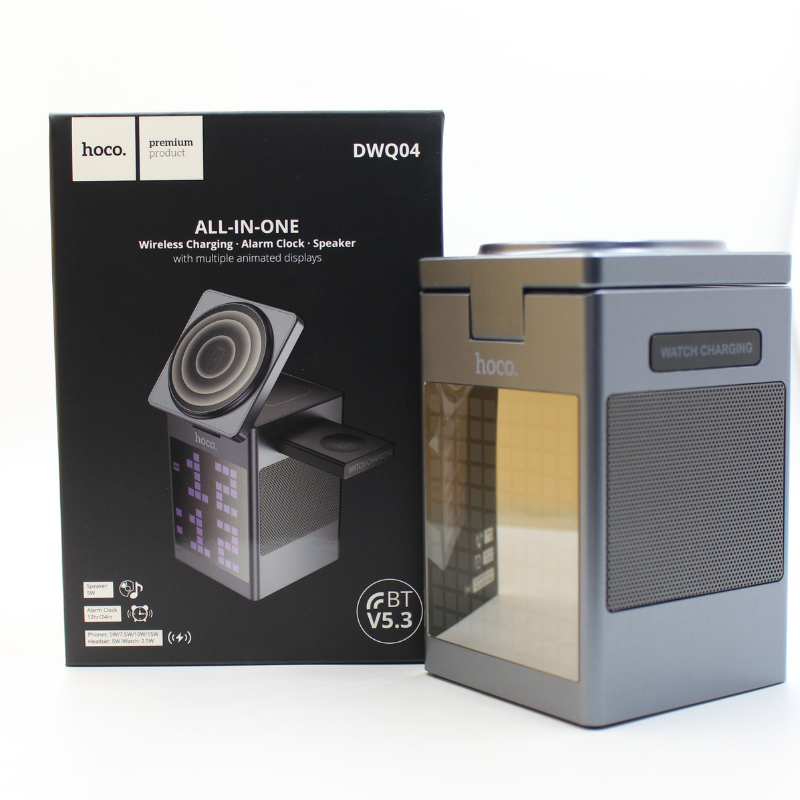 CARGADOR INALAMBRICO ALL IN ONE - ALARMA - PARLANTE - DWQ04