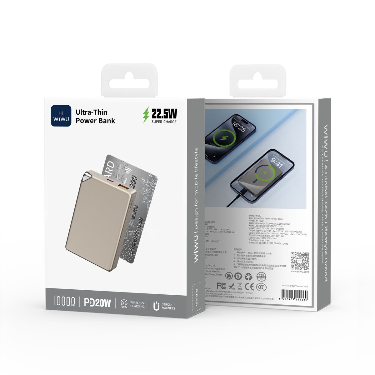 Power Bank Magnética con Soporte WiWU 10000mAh WI-P020 Gray