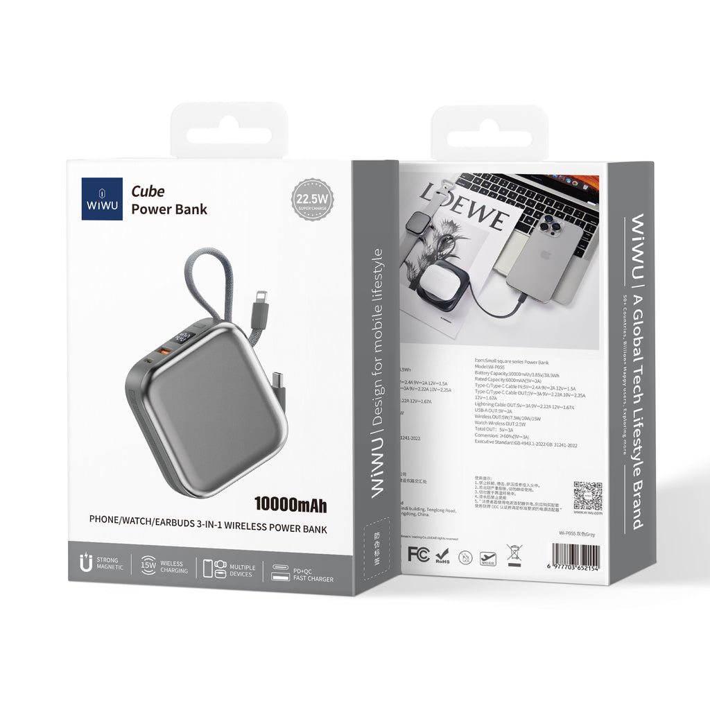 Power Bank Magnética WiWU Cube 3 en 1 Wi-P055 10000mAh