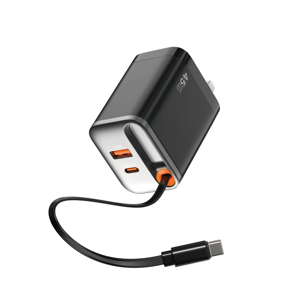 Cargador de Pared WiWU Helix WI-G021 45W GaN + Cable Retráctil USB-C negro