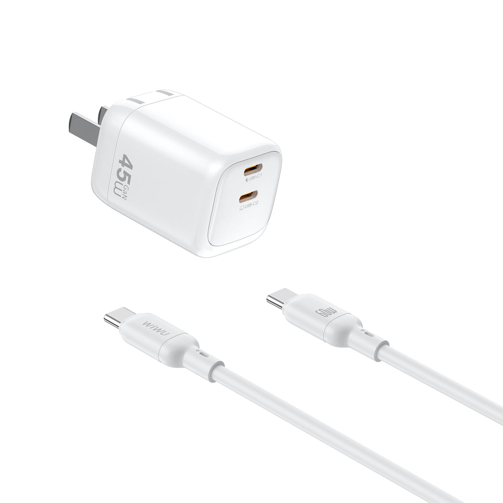 Crgador WIWU 45W WI-G025 2C+A + cable tipo c blanco
