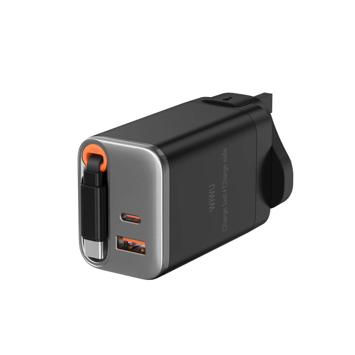 Cargador de Pared WiWU Helix Pro WI-G027 67W GaN + Cable Retráctil USB-C negro